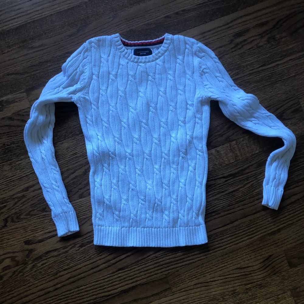 White Lands End Cable Knit sweater
